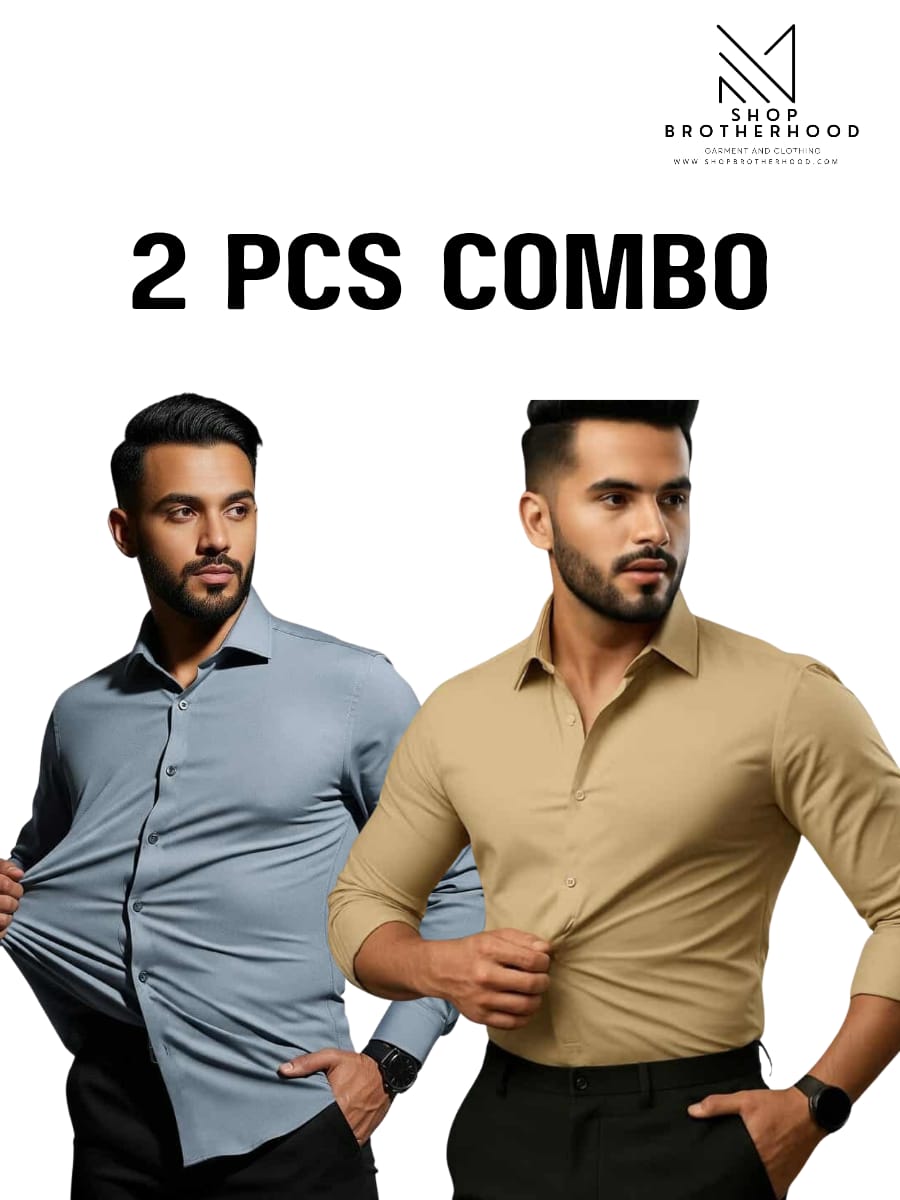 2 Pcs Formal Shirt Combo - Full Sleeve- Sky Blue, Pastel Green