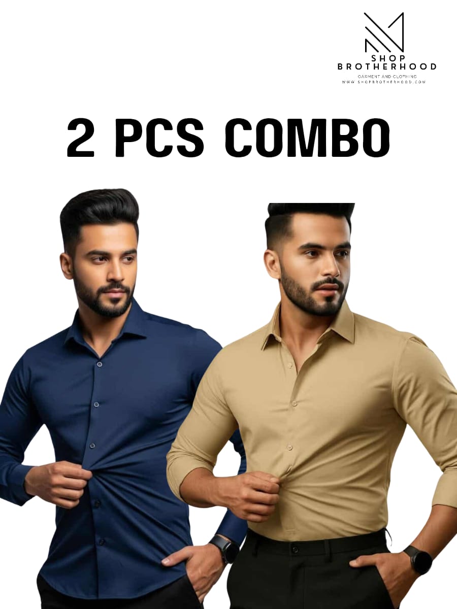 2 Pcs Formal Shirt Combo - Full Sleeve- Navy Blue, Pastel Green